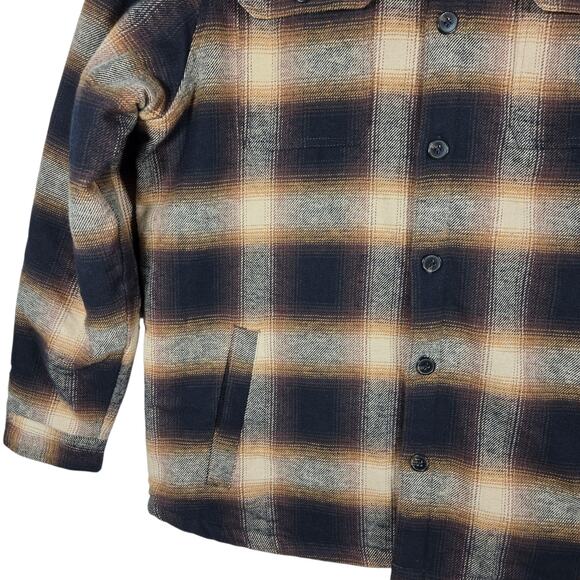 Flag & Anthem Sherpa Lined Flannel Jacket Men’s XL Brown Plaid Shacket - Picture 3 of 12